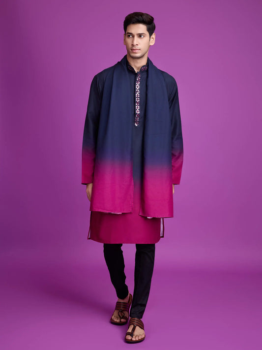 Zweifarbiges Kurta aus Viskose in Marineblau und Rosa mit Spiegeldetails