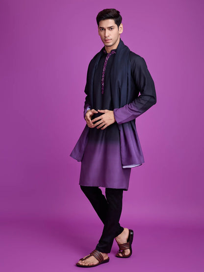 Schwarz-violette Kurta aus Viskose mit Handspiegelarbeit