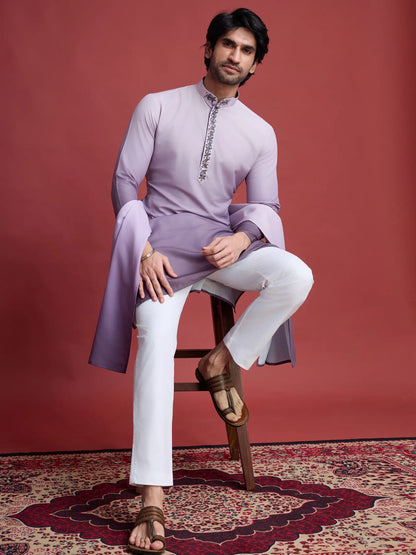 Hellviolettes Kurta mit Farbverlauf, echter Spiegelarbeit und Dupatta