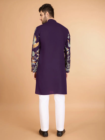 Lilafarbene Kurta aus Viskose mit Fadenstickerei und Pailletten