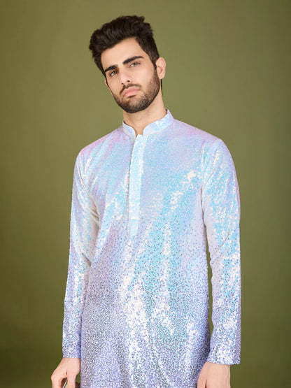 Lila Ombre Georgette Kurta mit Faden- und Paillettenstickerei