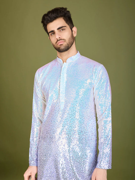 Lila Ombre Georgette Kurta mit Faden- und Paillettenstickerei
