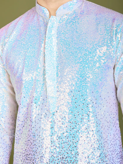 Lila Ombre Georgette Kurta mit Faden- und Paillettenstickerei