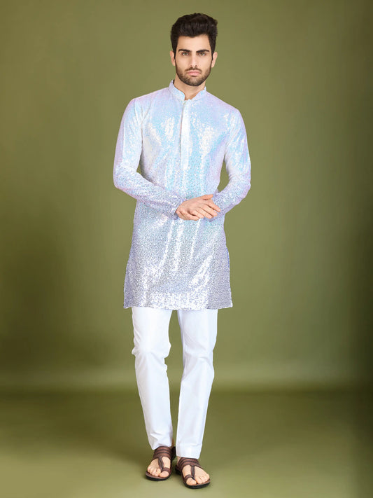 Lila Ombre Georgette Kurta mit Faden- und Paillettenstickerei