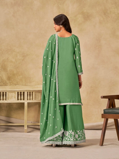 Salwar Palazzo vert clair en soie chinon COLLECTION DIYA