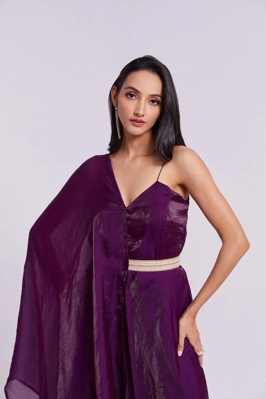 Dark Purple Organza Dress with Trendy Dupatta