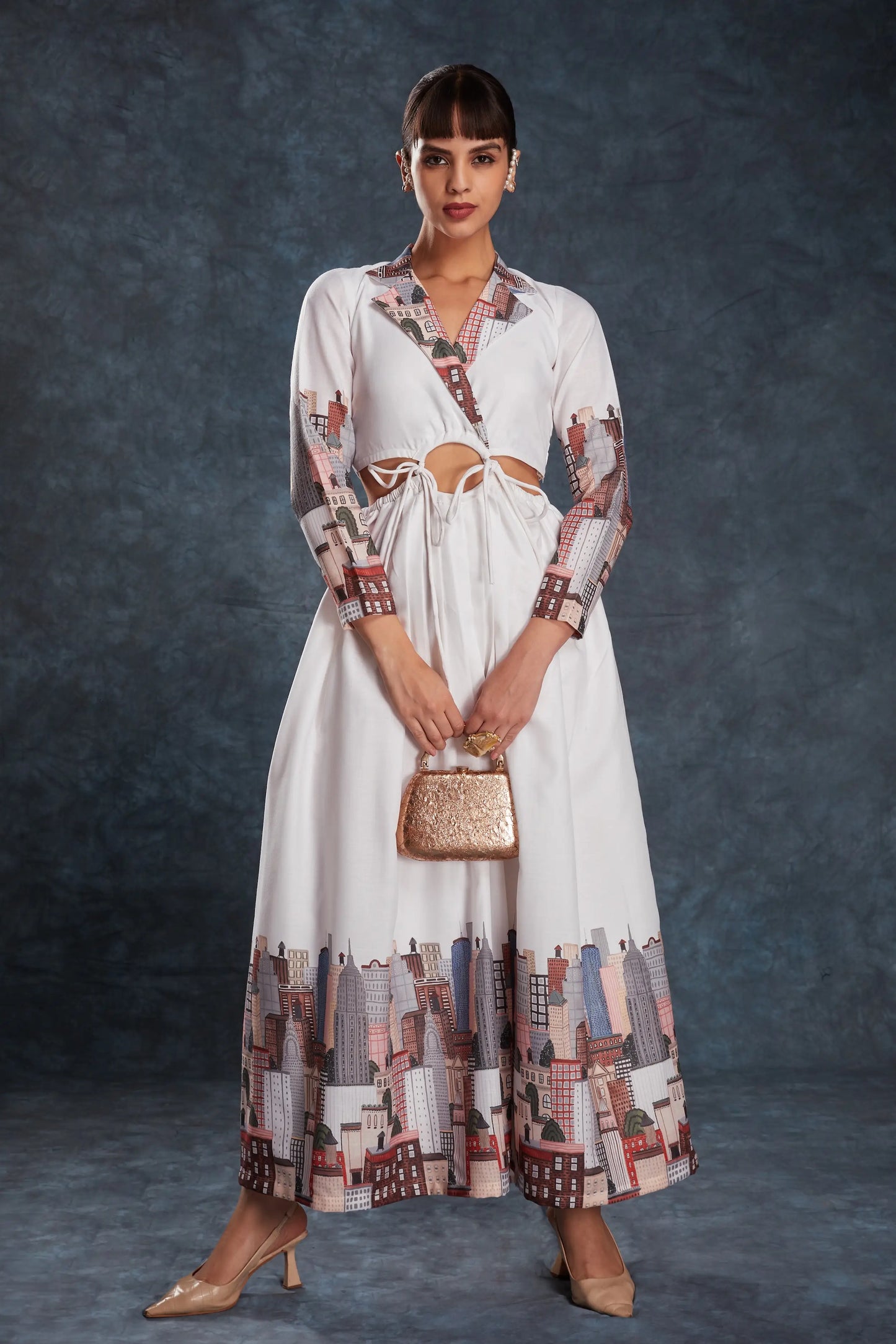 White printed linen dress