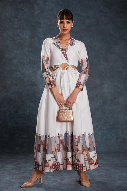 White printed linen dress