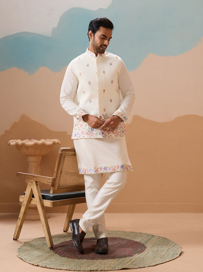 Ensemble Kurta Homme avec Veste Jacket Blanc COLLECTION JEET