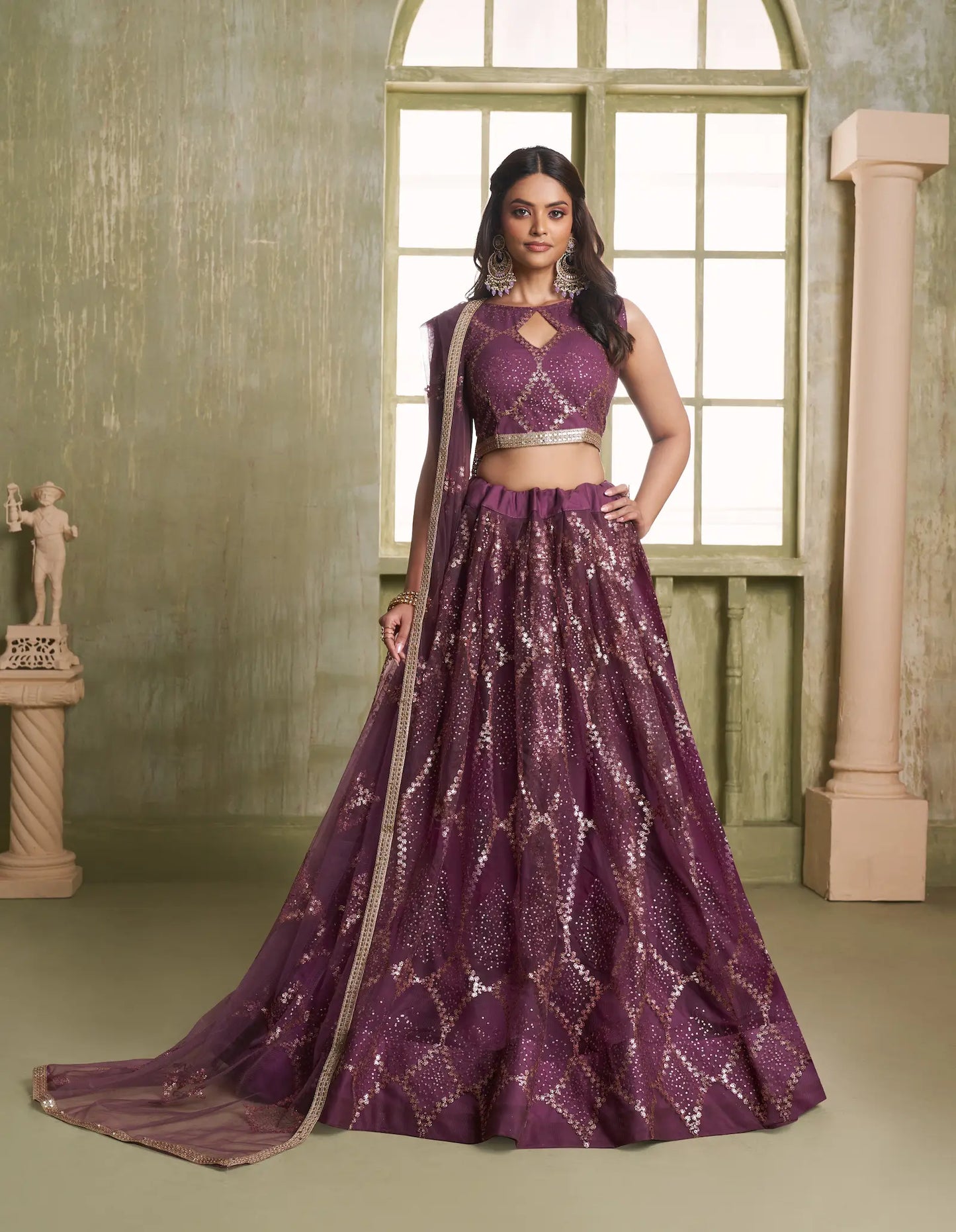 Traditional Garnet/Purple Red Party Lehenga Set with Embroidery CHANDRALEKHA COLLECTION