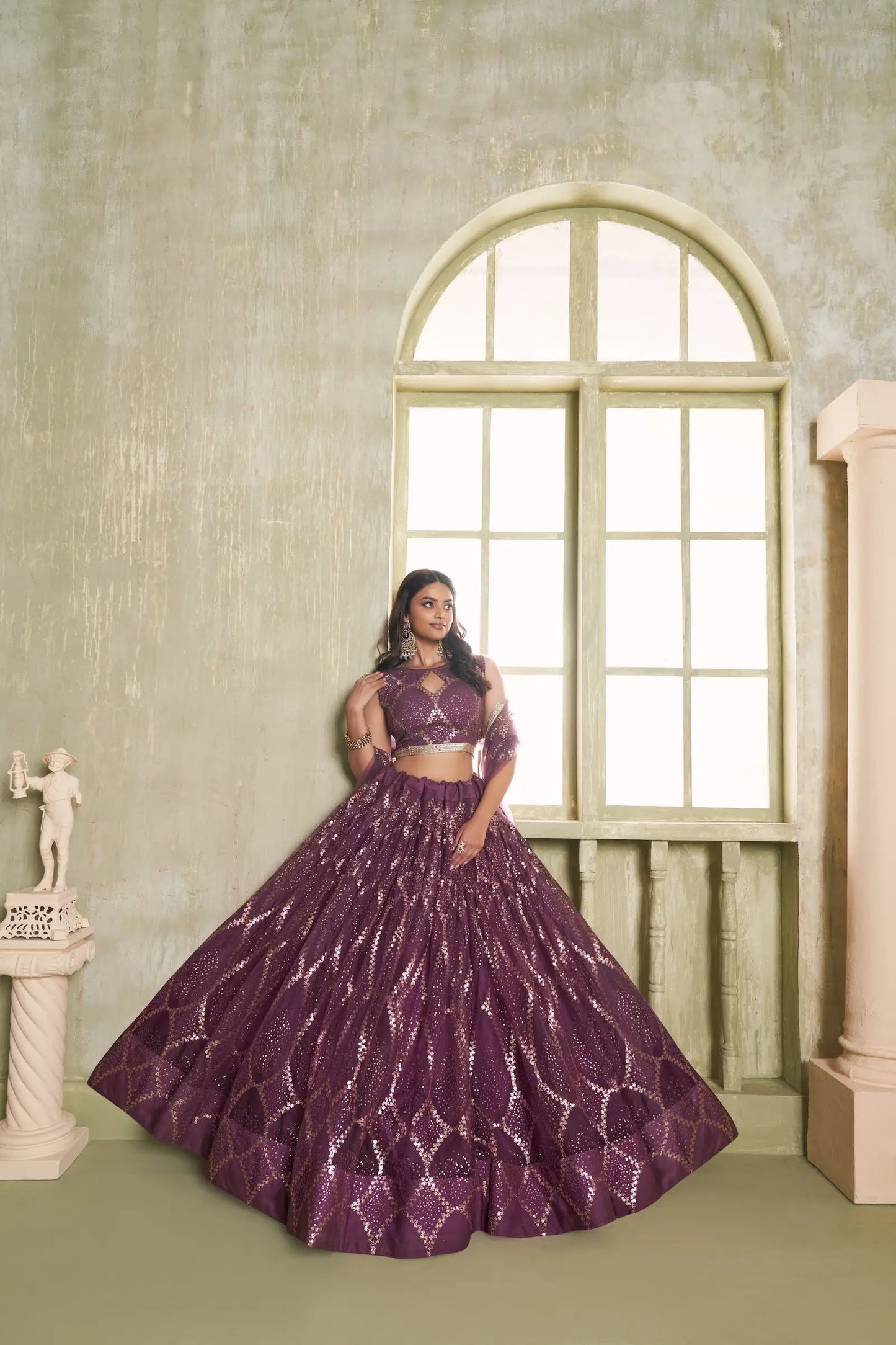Traditional Garnet/Purple Red Party Lehenga Set with Embroidery CHANDRALEKHA COLLECTION