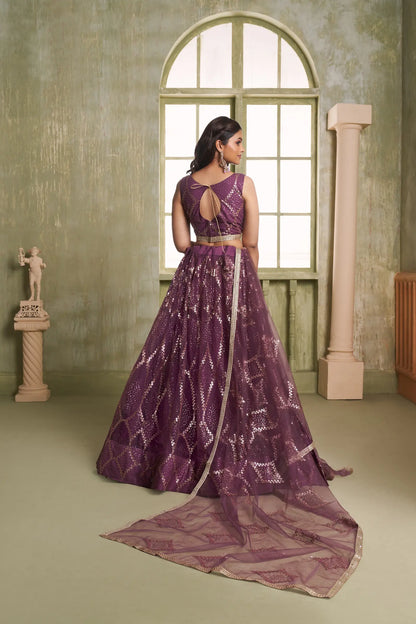 Traditional Garnet/Purple Red Party Lehenga Set with Embroidery CHANDRALEKHA COLLECTION