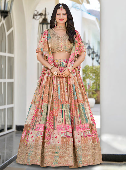 Eleganter rosa-grauer Braut-Lehenga mit Zarkan-Stickerei und Pailletten
