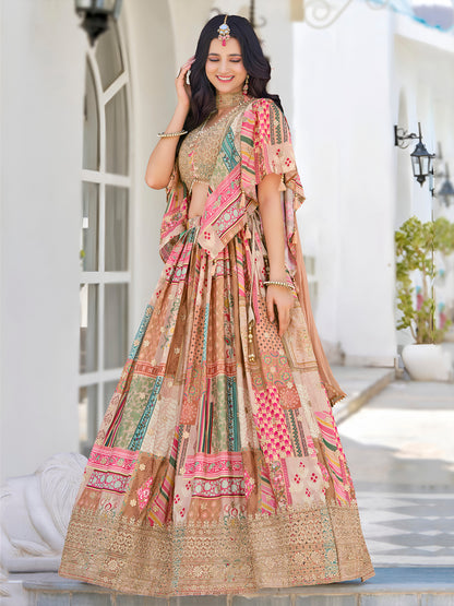 Eleganter rosa-grauer Braut-Lehenga mit Zarkan-Stickerei und Pailletten