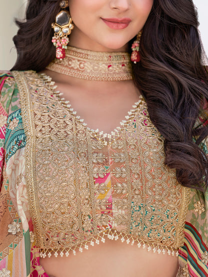 Eleganter rosa-grauer Braut-Lehenga mit Zarkan-Stickerei und Pailletten