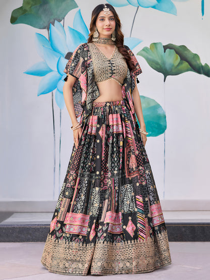 Eleganter rosa-grauer Braut-Lehenga mit Zarkan-Stickerei und Pailletten