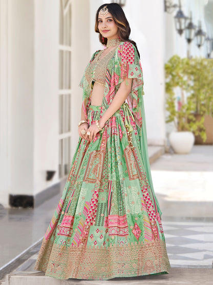 Eleganter rosa-grauer Braut-Lehenga mit Zarkan-Stickerei und Pailletten