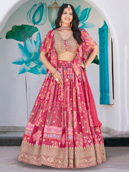 Eleganter rosa-grauer Braut-Lehenga mit Zarkan-Stickerei und Pailletten