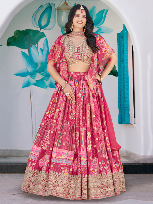Eleganter rosa-grauer Braut-Lehenga mit Zarkan-Stickerei und Pailletten