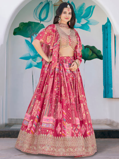 Eleganter rosa-grauer Braut-Lehenga mit Zarkan-Stickerei und Pailletten