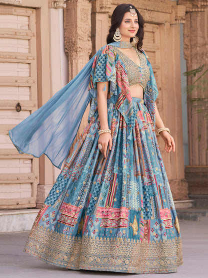 Eleganter rosa-grauer Braut-Lehenga mit Zarkan-Stickerei und Pailletten