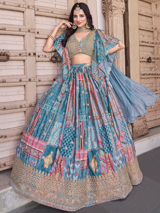 Eleganter rosa-grauer Braut-Lehenga mit Zarkan-Stickerei und Pailletten