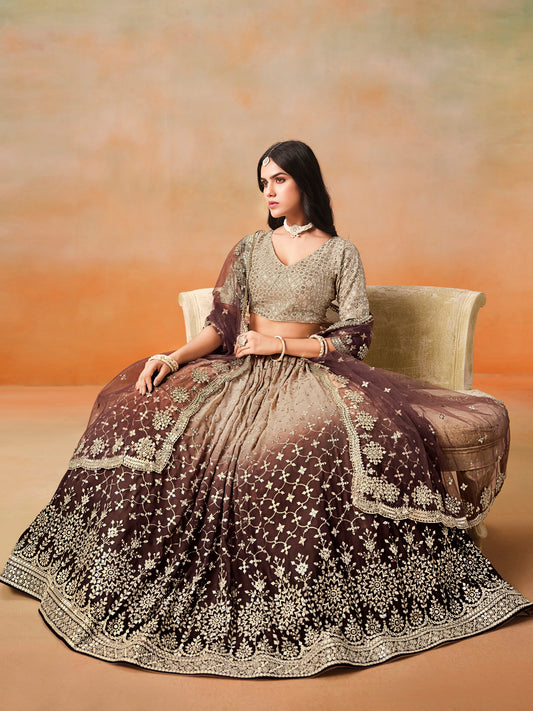 Rosa 3-teiliges Lehenga-Jacken-Set (Koti) mit Stickdetails