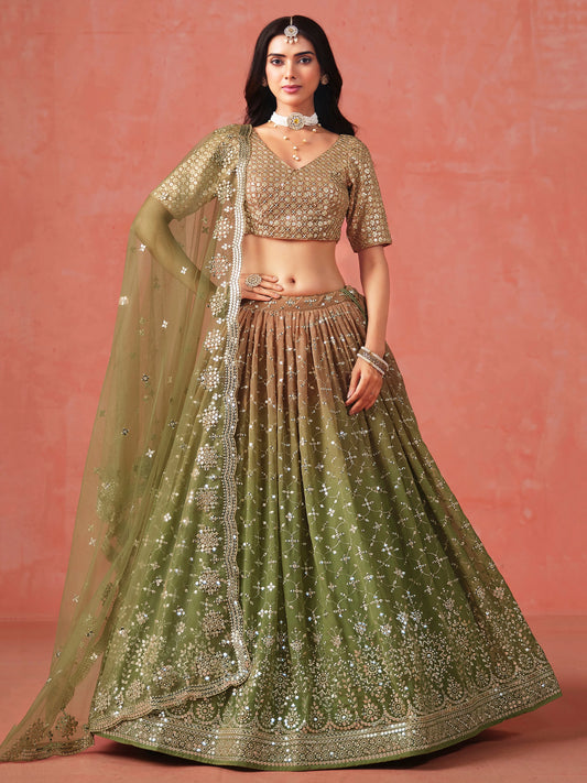 Rosa 3-teiliges Lehenga-Jacken-Set (Koti) mit Stickdetails