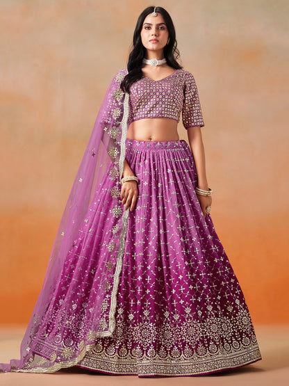 Rosa 3-teiliges Lehenga-Jacken-Set (Koti) mit Stickdetails