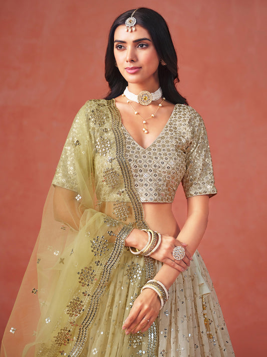 Rosa 3-teiliges Lehenga-Jacken-Set (Koti) mit Stickdetails