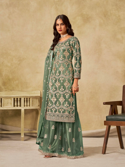 Salwar suit vert menthe en net COLLECTION SIMARAN