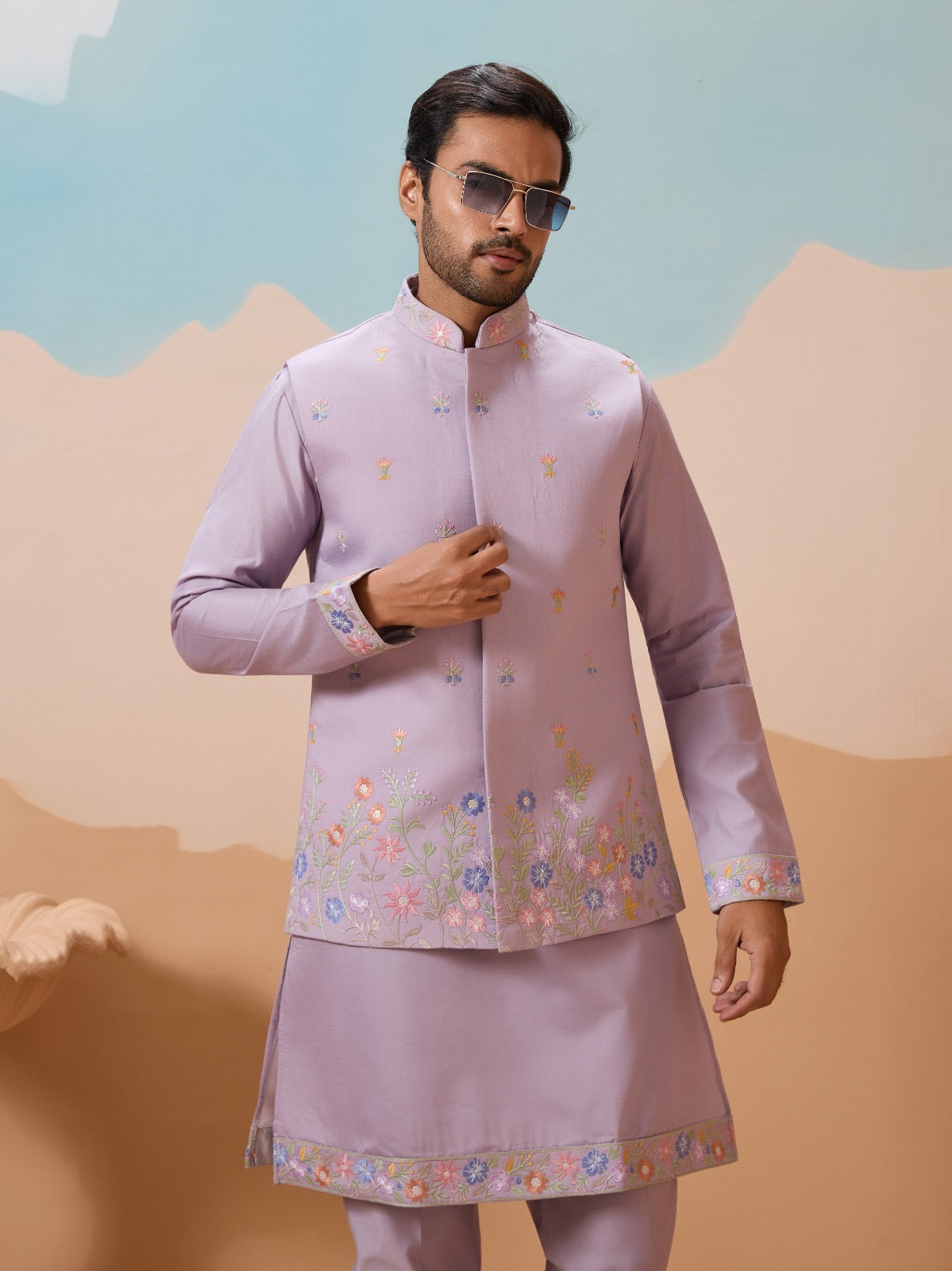 Ensemble Kurta Homme avec Veste Jacket Violet Lavande COLLECTION JEET