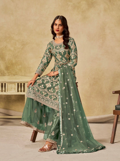 Salwar suit vert menthe en net COLLECTION SIMARAN