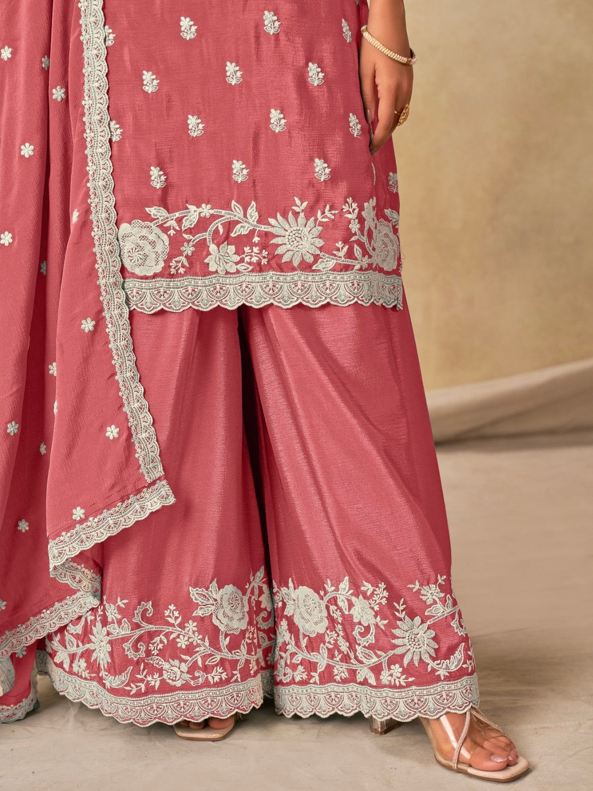 Salwar Palazzo rose clair en soie chinon COLLECTION DIYA