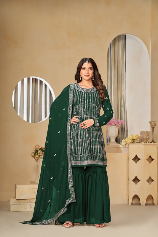 Grüner festlicher Salwar-Anzug aus Georgette-Imitat