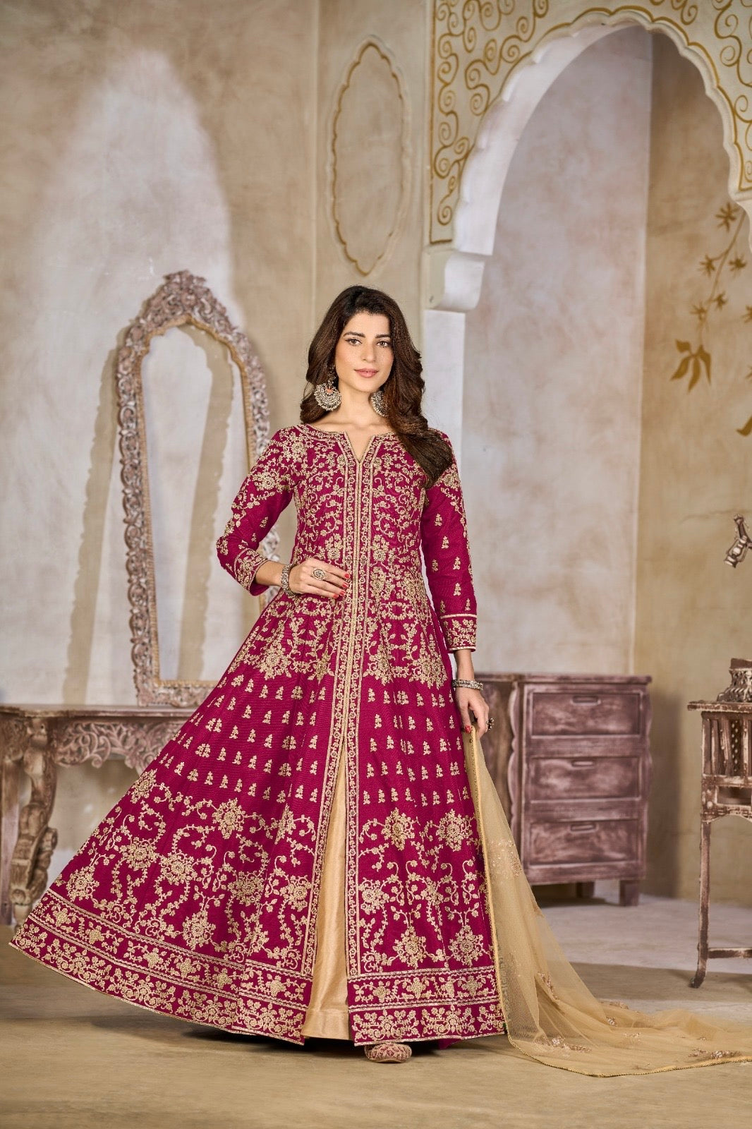 Robe Maxi Rose foncé de fête en tulle COLLECTION NAYLA