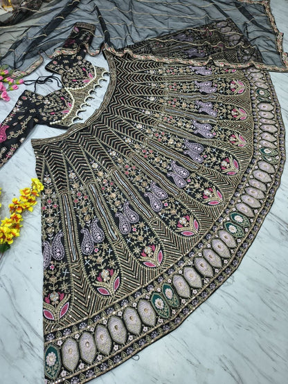 Lehenga broderies et sequins noir Inspiration Designer COLLECTION ANYAA
