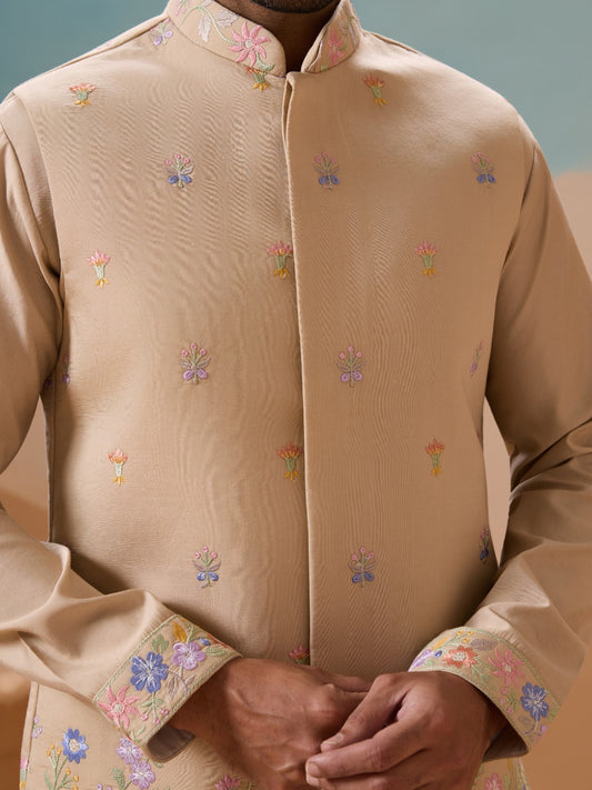 Ensemble Kurta Homme avec Veste Jacket Beige Sable COLLECTION JEET