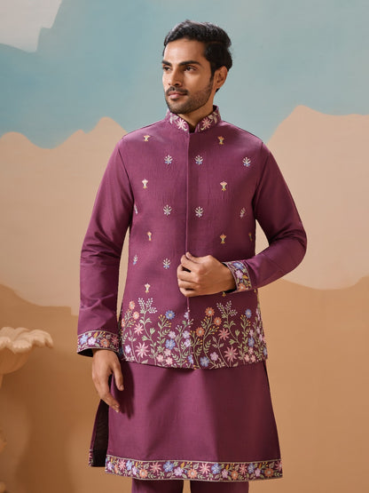 Ensemble Kurta Homme avec Veste Jacket violet foncé COLLECTION JEET