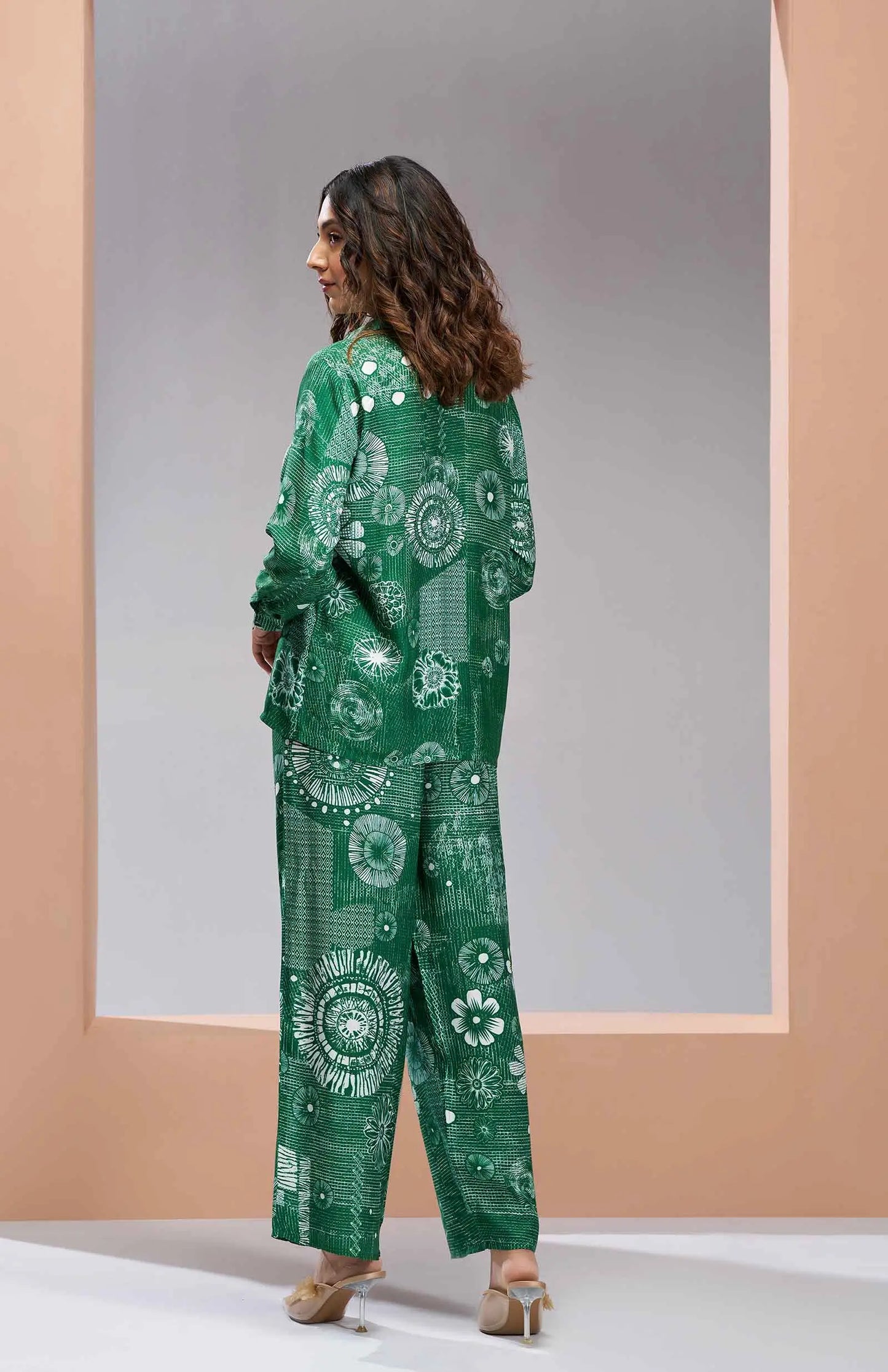 Dark Green Pure Muslin Silk Printed Coordinated Set