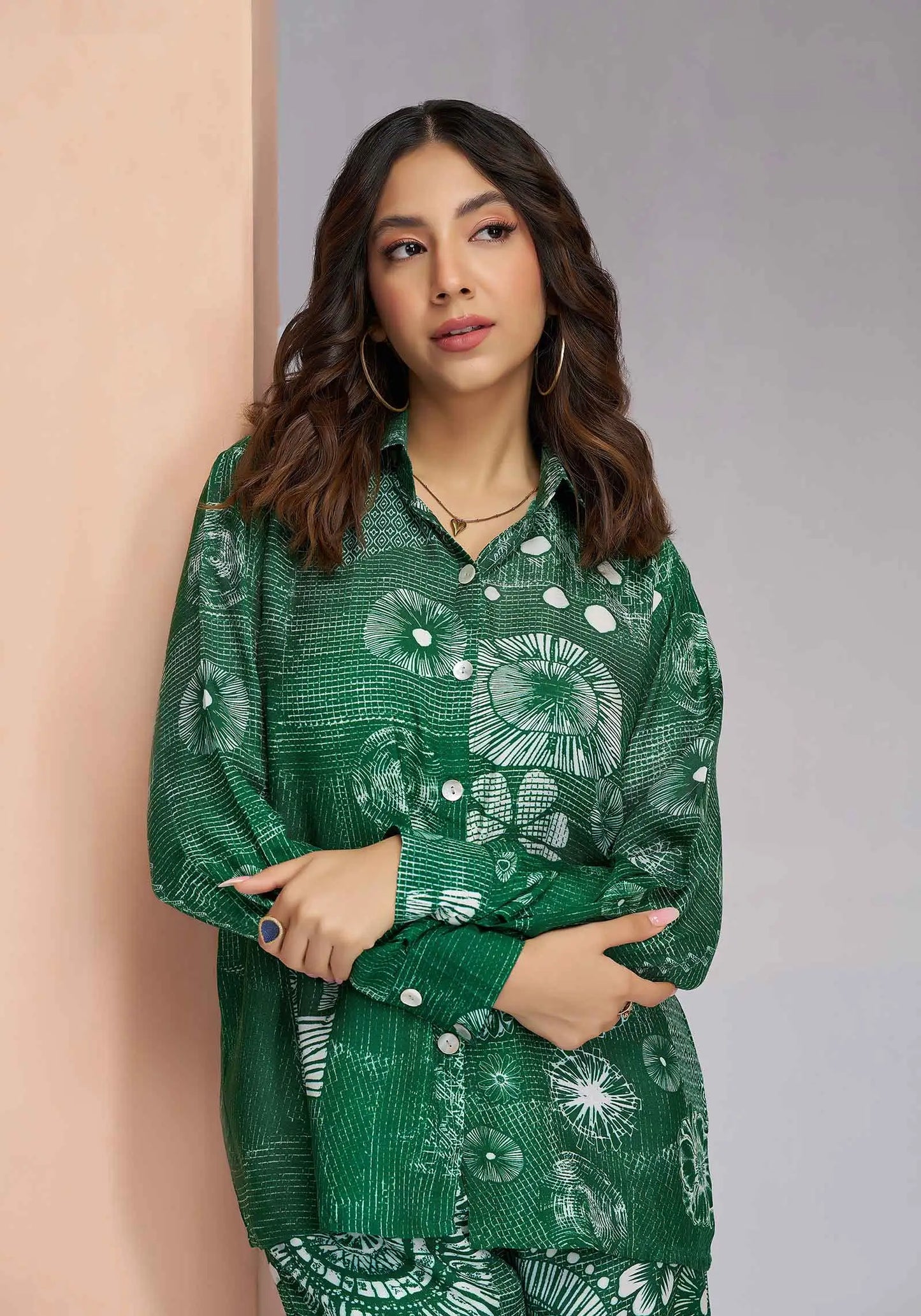 Dark Green Pure Muslin Silk Printed Coordinated Set