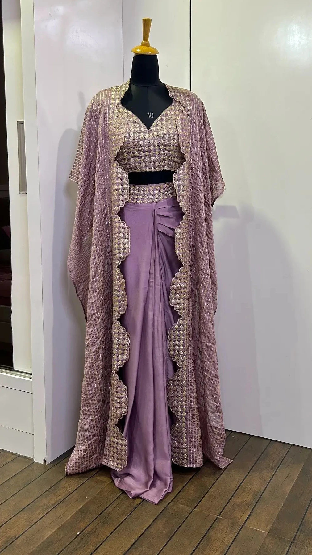 Lavender Kasturi Silk Indo-Western Ensemble with Sequin and Dori Work