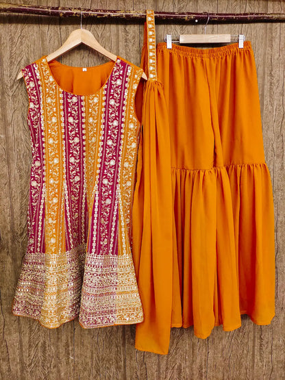 Ensemble Salwar Orange en Georgette | Broderies de Sequins