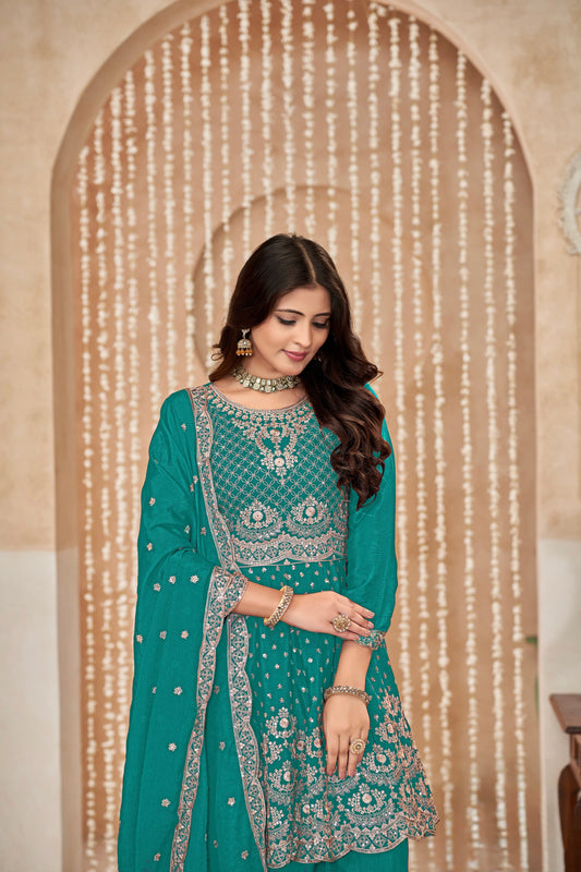 Salwar Anzug Set Blau Lila Trauben Glitzer