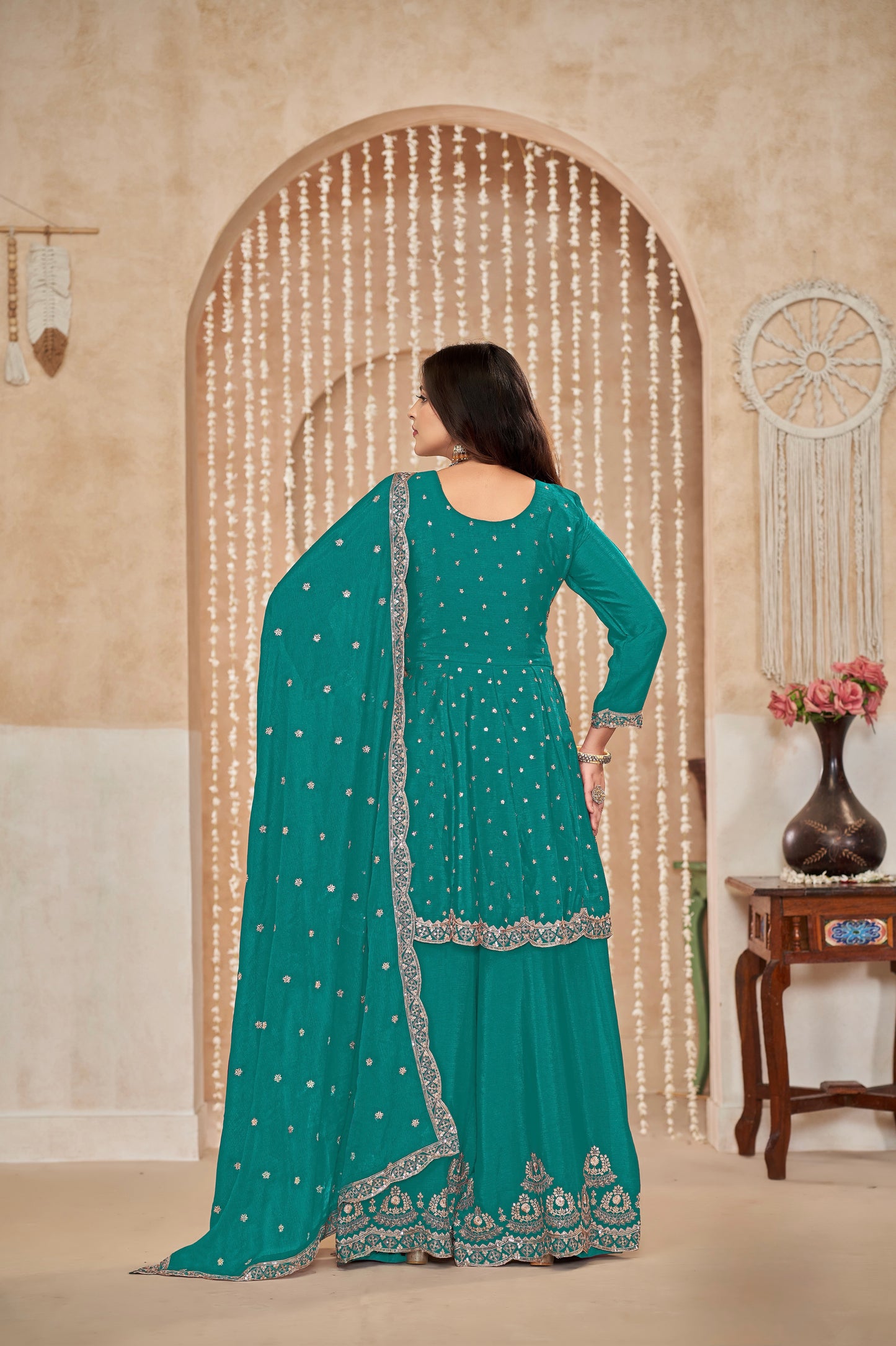 Salwar Anzug Set Blau Lila Trauben Glitzer