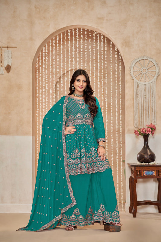 Salwar Anzug Set Blau Lila Trauben Glitzer