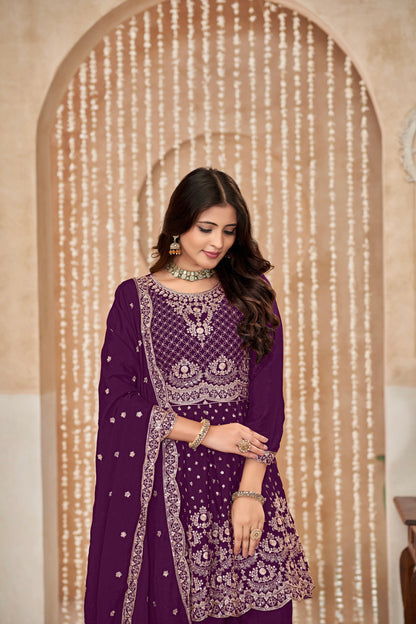 Salwar Anzug Set Blau Lila Trauben Glitzer