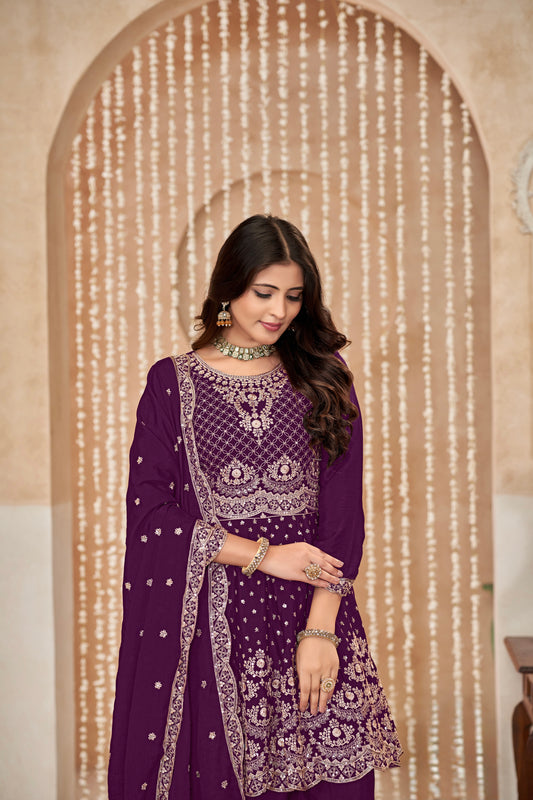 Salwar Anzug Set Blau Lila Trauben Glitzer