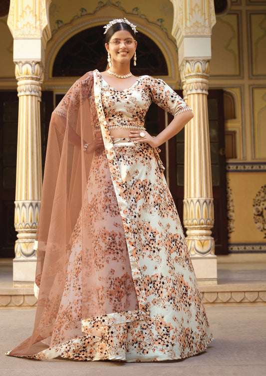 Rosa 3-teiliges Lehenga-Jacken-Set (Koti) mit Stickdetails