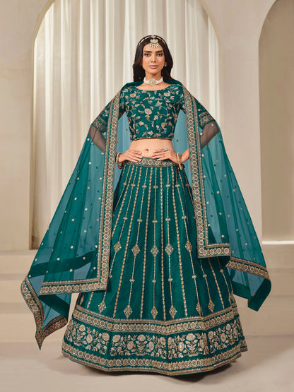 Rosa 3-teiliges Lehenga-Jacken-Set (Koti) mit Stickdetails